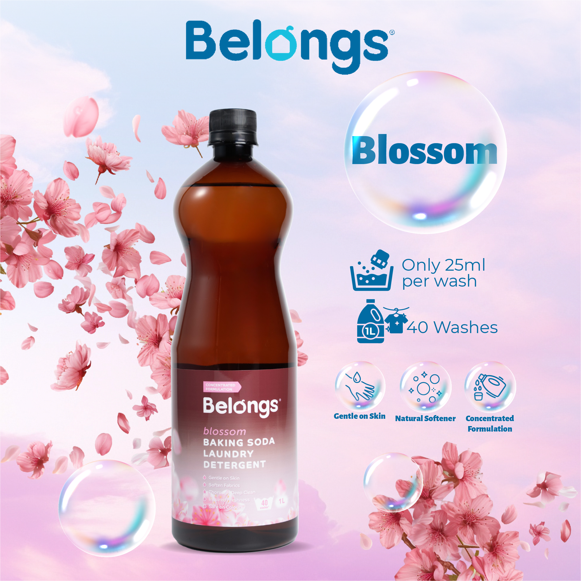 Belongs Baking Soda Laundry Liquid Detergent - BLOSSOM 1L