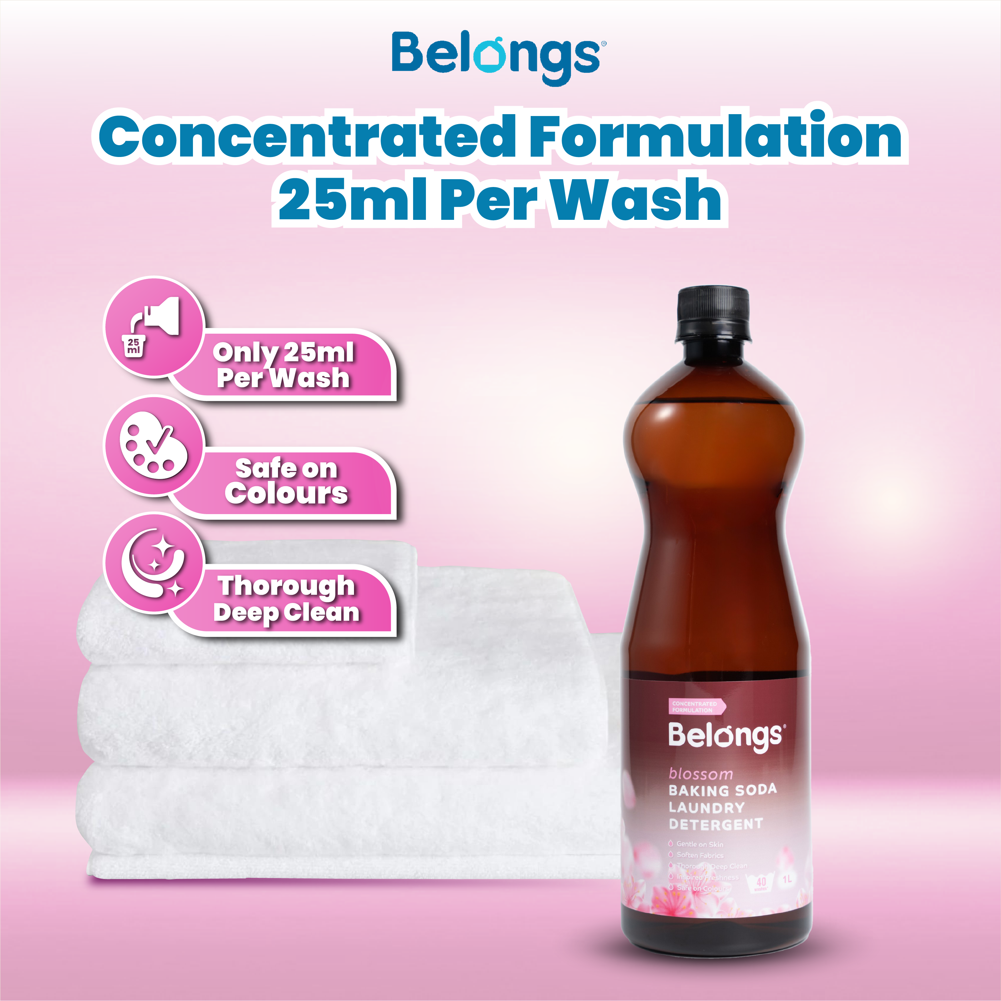 Belongs Baking Soda Laundry Liquid Detergent - BLOSSOM 1L