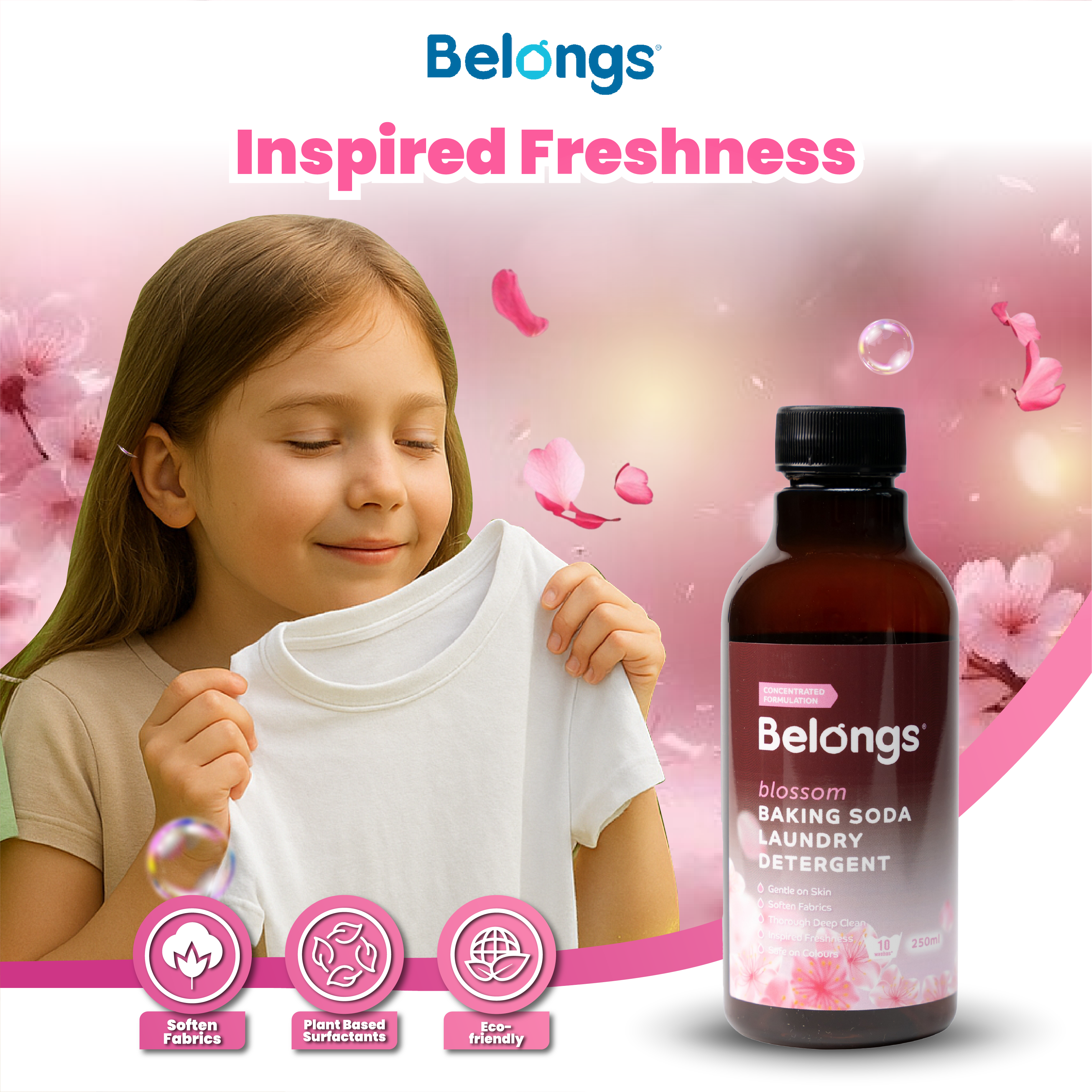 Belongs Baking Soda Laundry Liquid Detergent - BLOSSOM 250ml