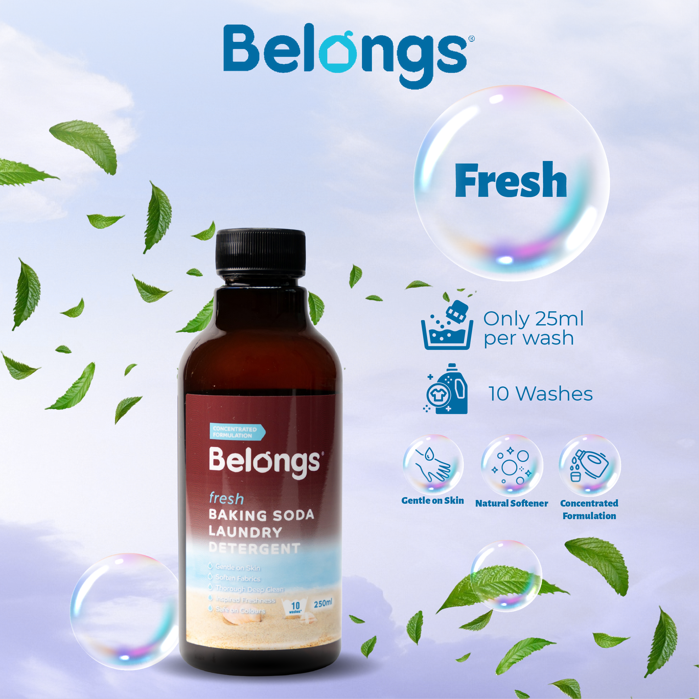 Belongs Baking Soda Laundry Liquid Detergent - FRESH 250ml