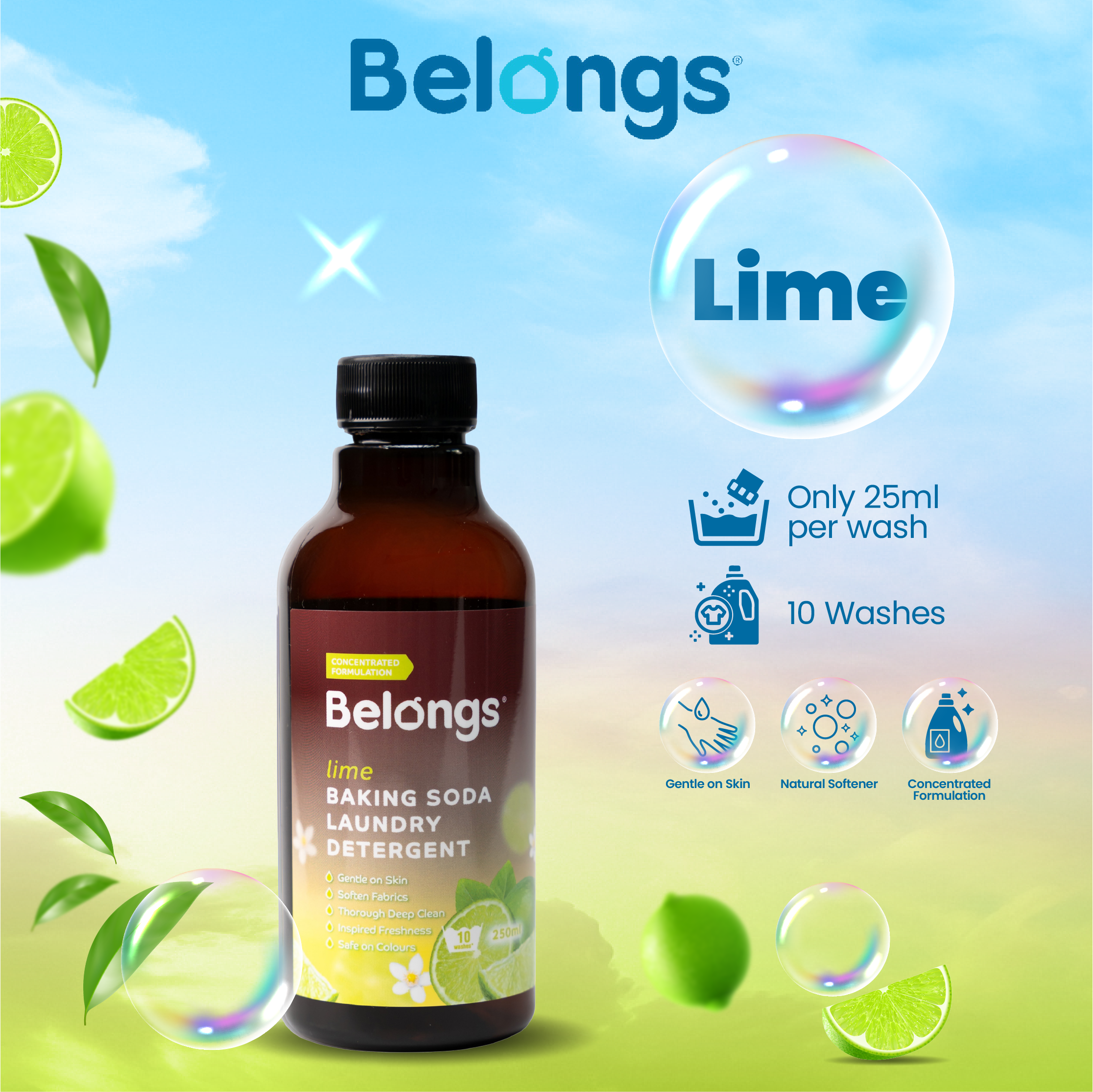 Belongs Baking Soda Laundry Liquid Detergent - LIME 250ml