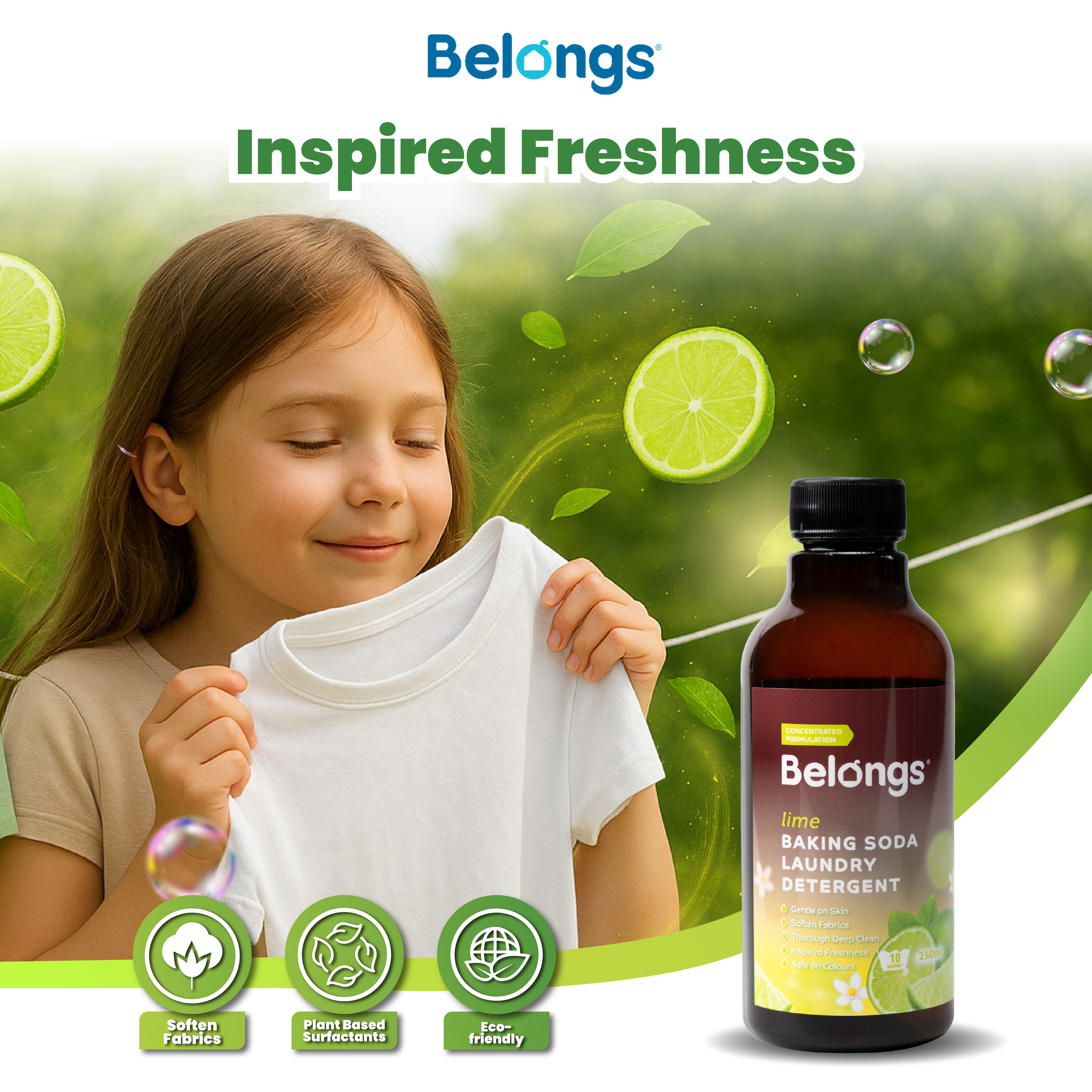 Belongs Baking Soda Laundry Liquid Detergent - LIME 250ml