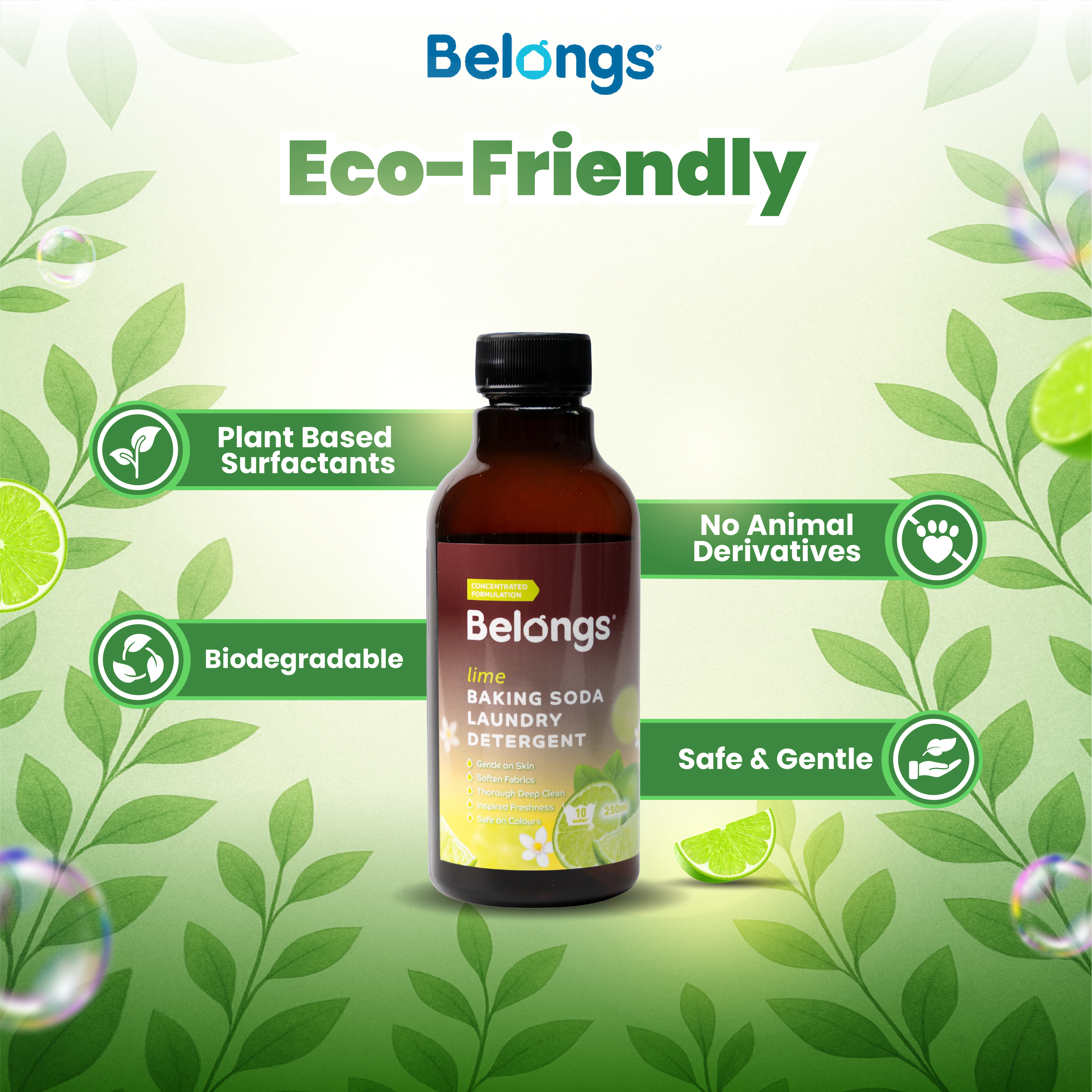 Belongs Baking Soda Laundry Liquid Detergent - LIME 250ml