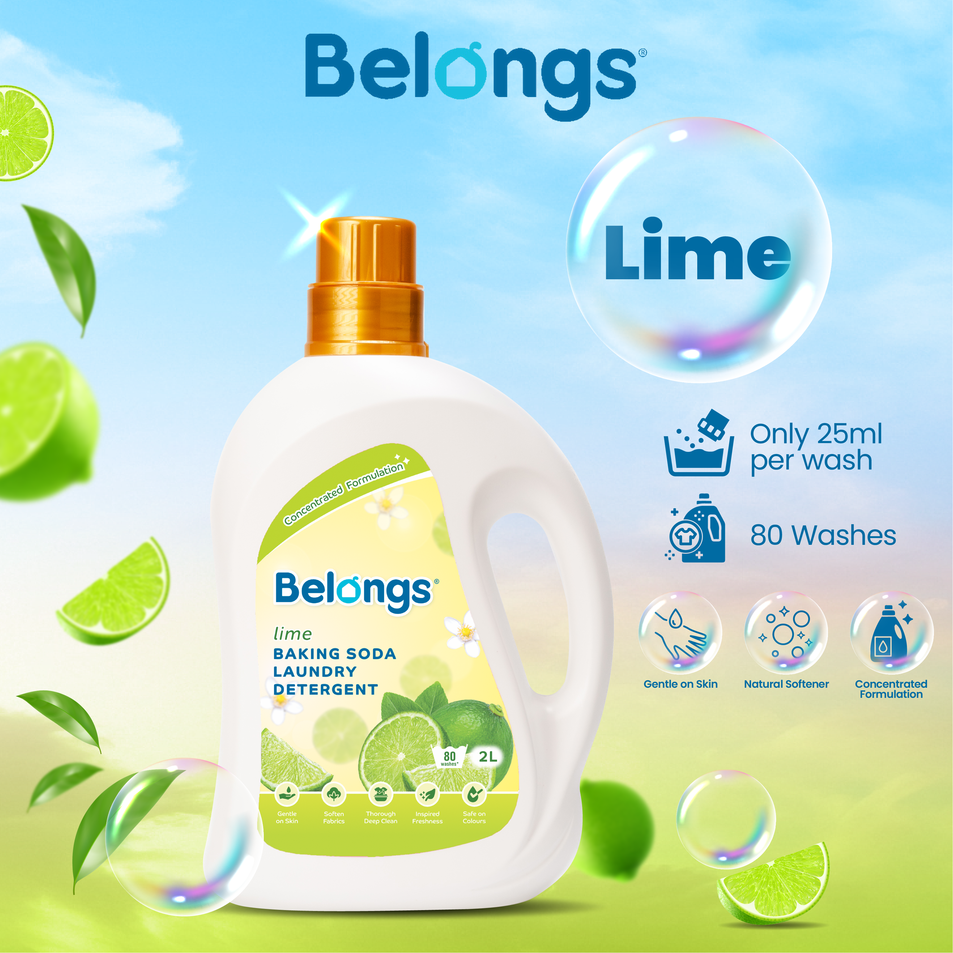 Belongs Baking Soda Laundry Liquid Detergent - LIME 2L