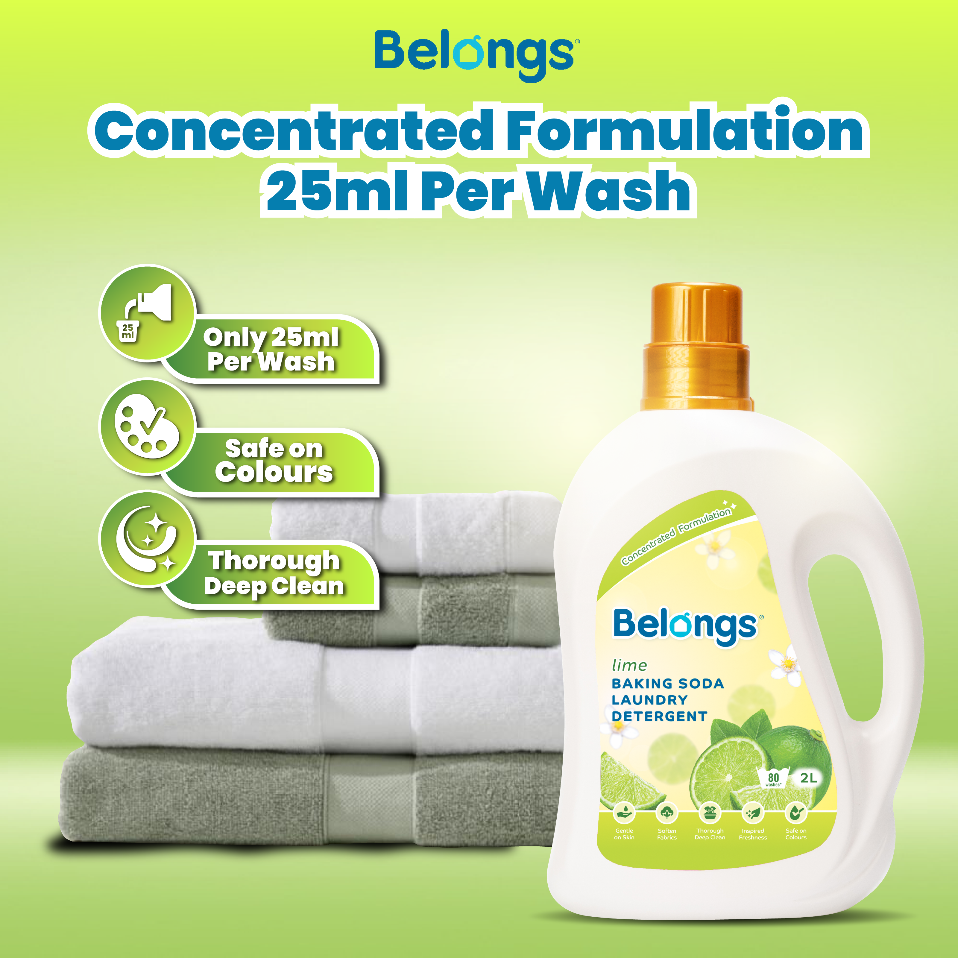 Belongs Baking Soda Laundry Liquid Detergent - LIME 2L