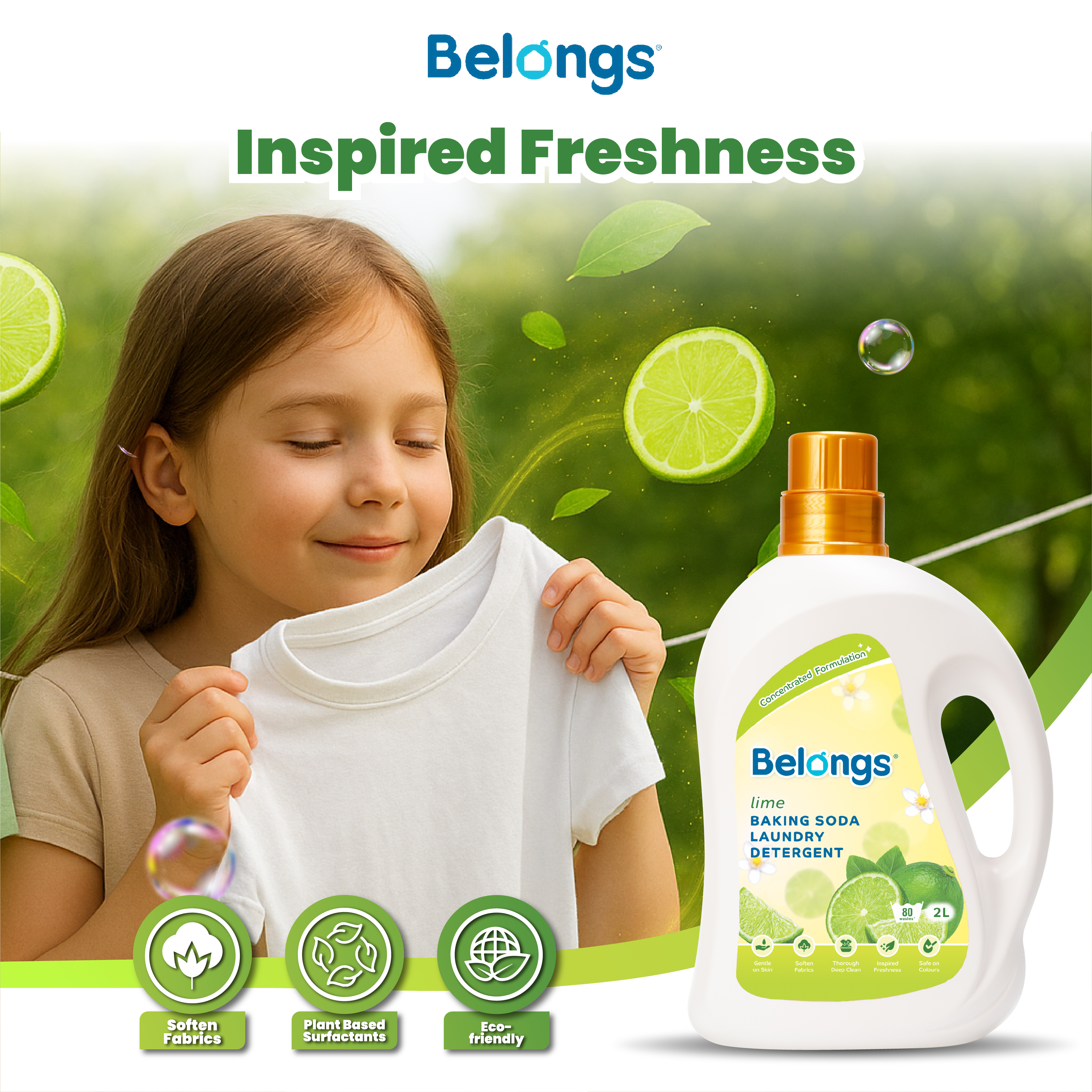 Belongs Baking Soda Laundry Liquid Detergent - LIME 2L