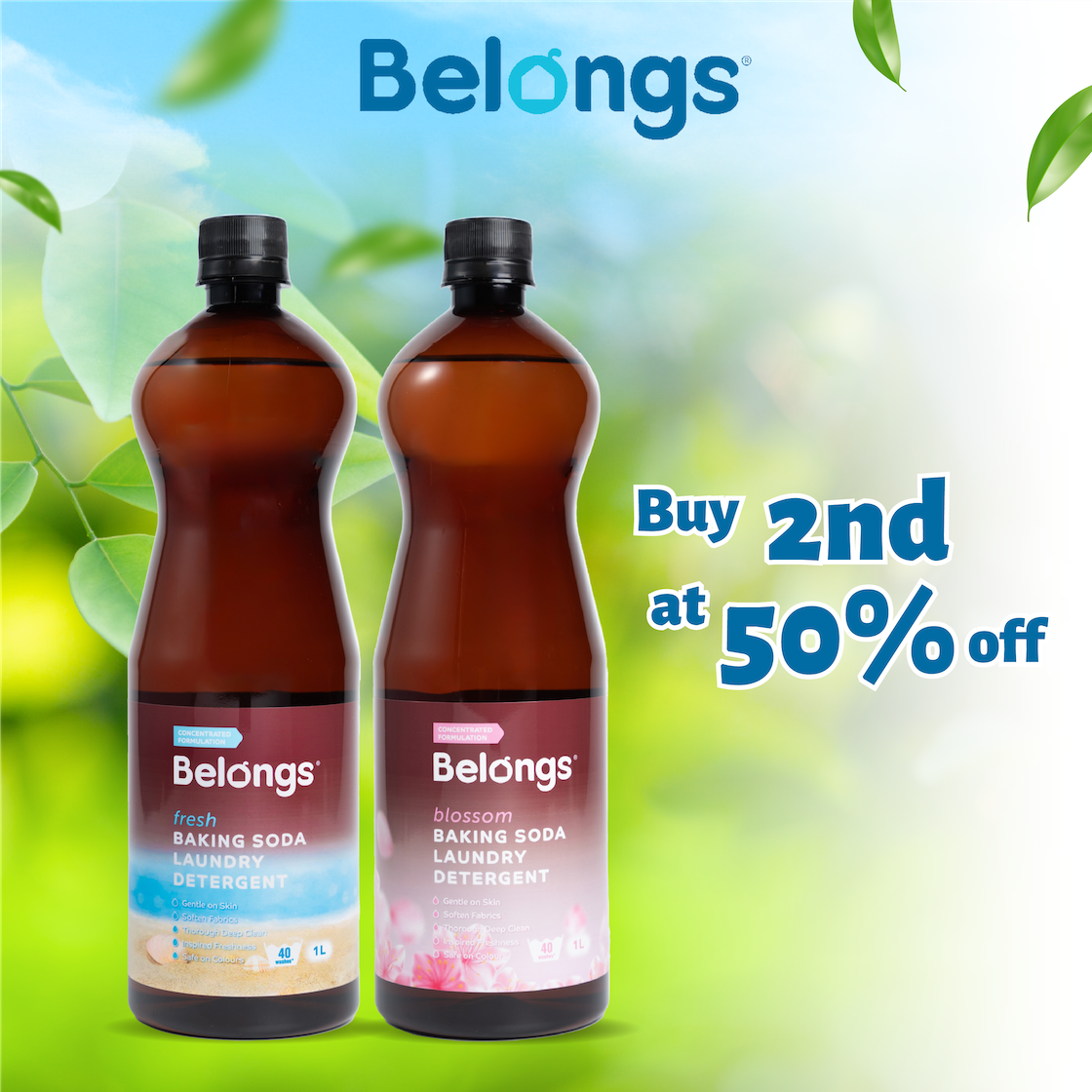 Belongs Baking Soda Laundry Liquid Detergent - BLOSSOM 1L